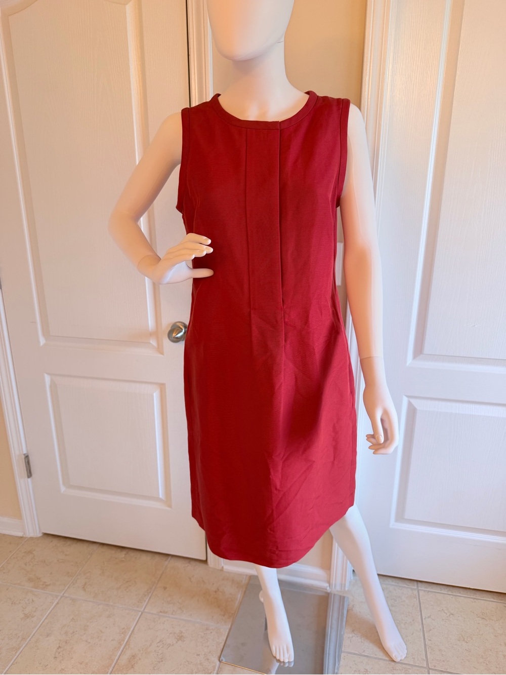 NEW Talbots Silk & Cotton Sleeveless Crimson Sheath Dress w/side pockets Size 12